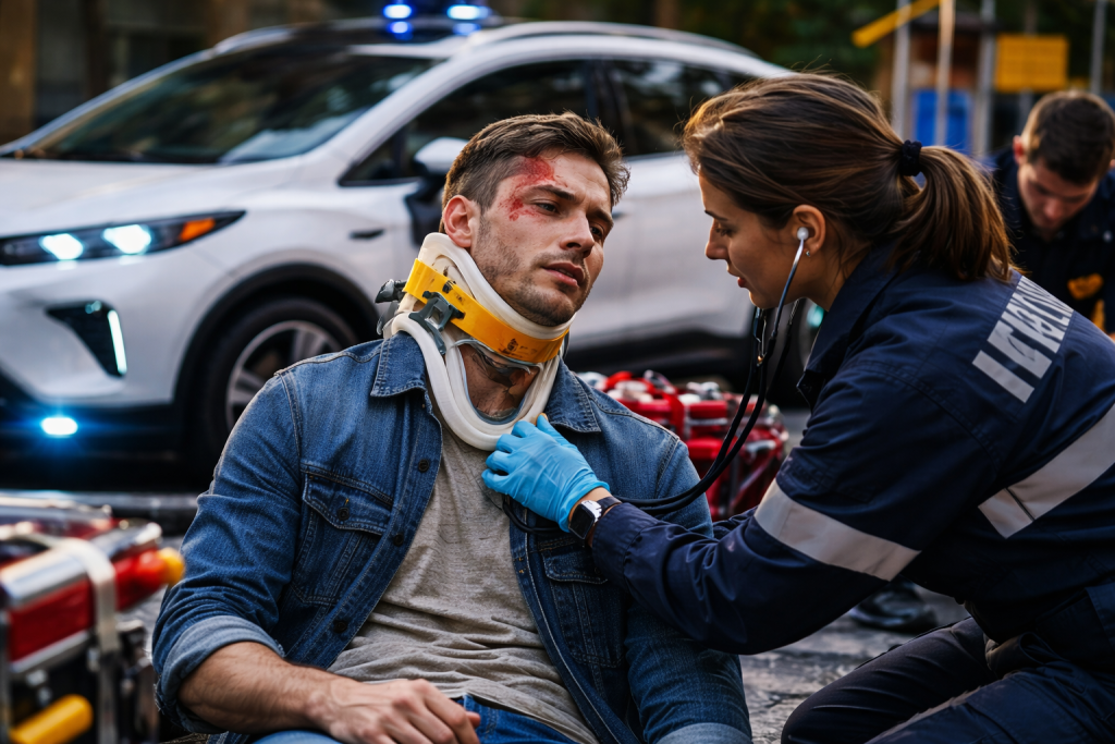 Paramedics assist injured man after accident